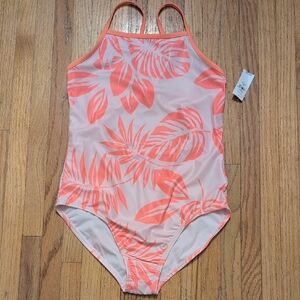 GAP Kids One Piece Swimsuit in Coral Leaf Print